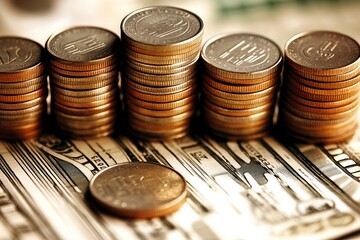 Stacks of coins on US dollar bills (6)