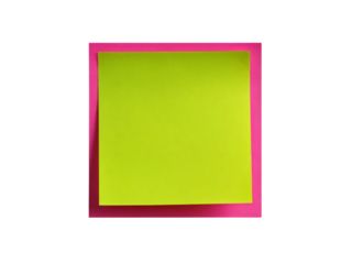 Bright green sticky note on pink background minimalist office supplies, Isolated On White Background, Png Transparent