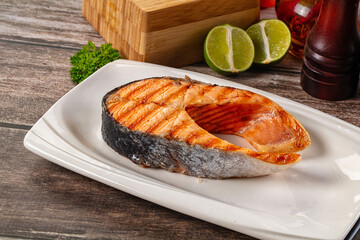 Grilled salmon firsh fillet steak
