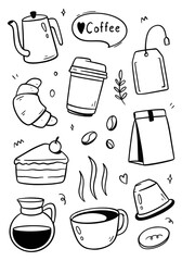 Coffee time doodle on white background. Vector illustration