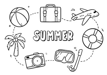 Summer doodle on white background. Vector illustration