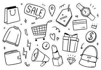 Shopping element doodle on white background. Vector illustration