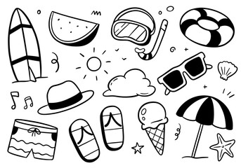 Summer element doodle on white background. Travel Vector illustration