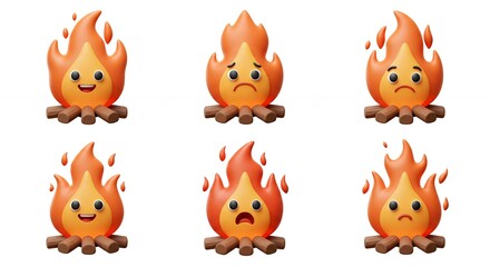 Fototapeta premium Fire emojis collection on white background