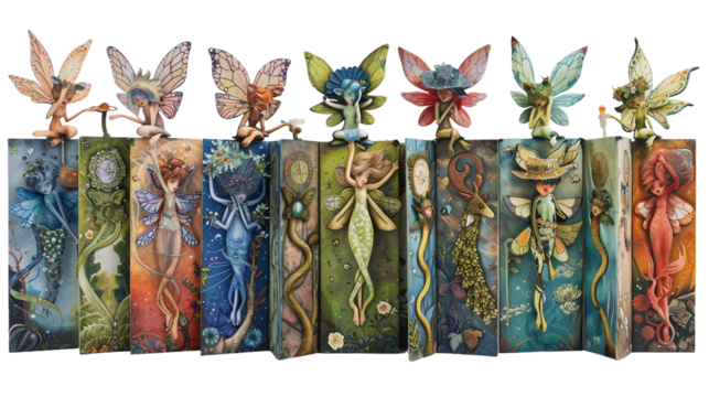 Playful Fairy Motifs in Whimsical Designs on white background