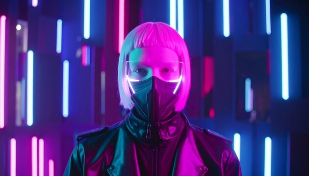 Futuristic woman in neon lights