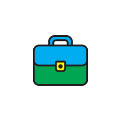 Flat vector business briefcase icon in blue and green colors