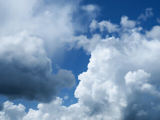 Soft, bright, and airy clouds drift across a pale blue sky. A peaceful and hopeful image.