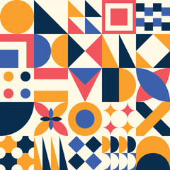 a colorful geometric pattern with various shapes and colors