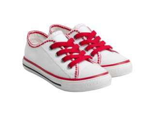 Adorable white canvas shoes with red laces for kids, Isolated On White Background, Png Transparent