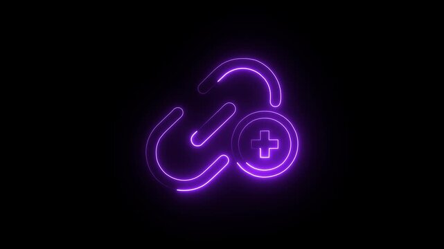 Add hyperlink icon neon glowing light effect animation on black background .4k HD motion animation concept .
