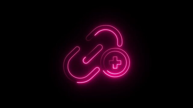 Add hyperlink icon neon glowing light effect animation on black background .4k HD motion animation concept .