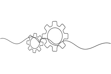 Fototapeta premium Gear icon continuous one line drawing simple outline on white background