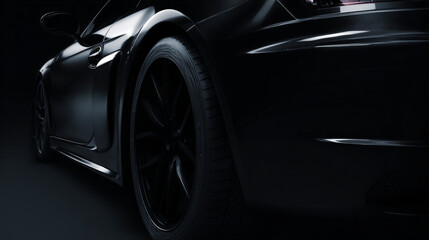 A sleek, high-end black luxury sports car displayed against a dramatic black background in banner format. Generative AI