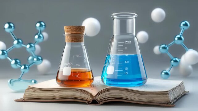 laboratory glassware with colorful liquid
