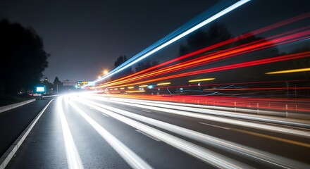 Fototapeta premium Night highway motion: Capturing the dynamic streaks of light on a busy roadway
