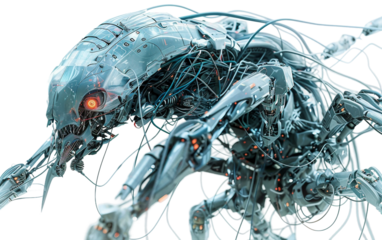 Mechanical Creature with Complex Components on white background