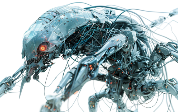 Mechanical Creature with Complex Components on white background