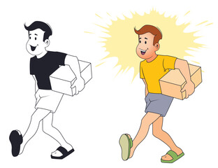 Man carrying cardboard parcel box.