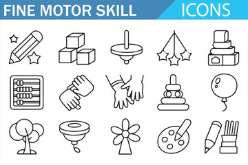 Early Education and Fine Motor Skill Icons: Tools, Blocks, and Playtime