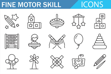 Fototapeta premium Fine Motor Skill Activities Icons: Abacus, Blocks, Toys, and More