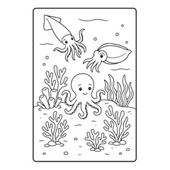 Squid and Octopus Children Coloring Pages
