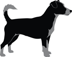 Black dog silhouette vector illustration, domestic pet animal shape, isolated graphic design