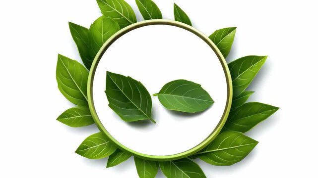 Leafy green herbal tea leaves circle wreath decorative health nature logo symbol
