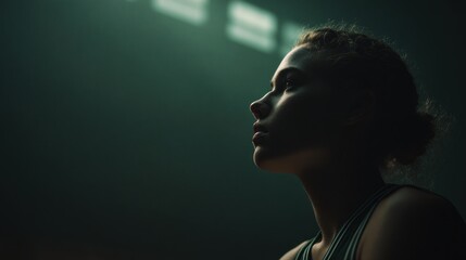 Silhouette of a Young Woman Gazing Upward, Bathed in Dramatic Light