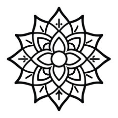 Black and White Mandala Design with Floral Petals