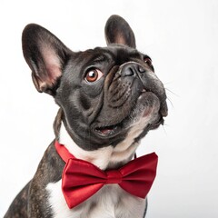 French Bulldog Wearing Bow Tie on White Background