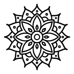 Intricate Black and White Mandala Design with Floral Elements