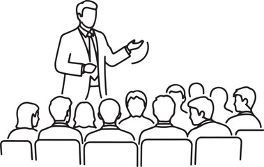 a minimalist line art silhouette of a teacher speaking to students