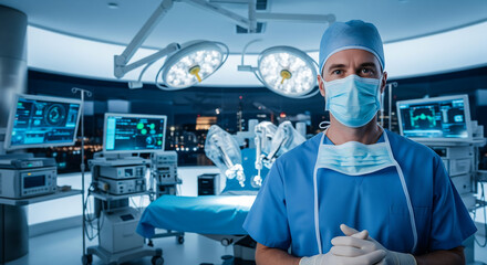 A surgeon and medical team wearing masks work on a patient in a hospital operating room
