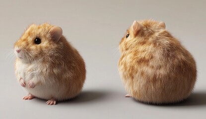 Fluffy Brown Rodent in Profile and Frontal Views on a Neutral Background