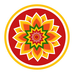 Top view of colorful pookalam or flower rangoli for Onam, the harvest festival of Kerala, isolated on a white background. A bright floral pattern as a symbol of Indian culture and tradition from above