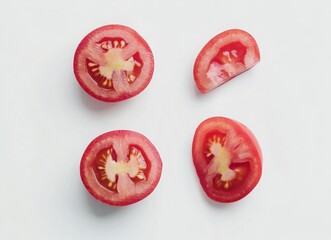 Four Red Tomato Slices On White Background