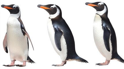 Fototapeta premium Three penguins displayed against white background