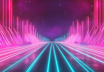 Futuristic Cityscape With Pink And Blue Lights