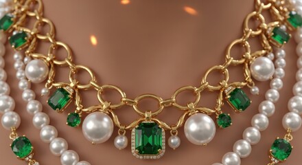 Obraz premium Elegant Gold Pearl and Emerald Necklace Design