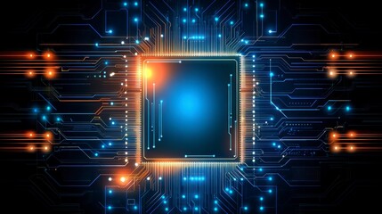 Glowing Circuit Board With Central Processor