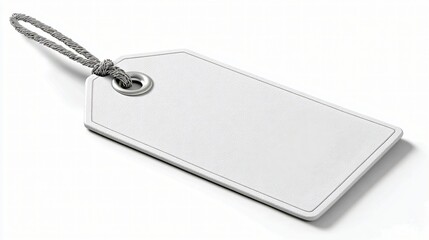 Blank white tag with silver string on a clean background, promotion