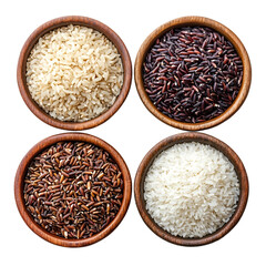 Variety of Raw Rice in Wooden Bowls, Perfect for Healthy Eating, Culinary Projects, and Dietary Concepts