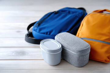 Back to School: Lunchboxes and backpacks ready for school or work trip