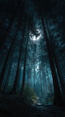 Obraz premium Moonlit night in a mysterious forest