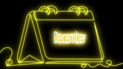 Abstract glowing December month text neon light effect background animation. December month neon line text concept.
