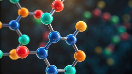 Colorful molecule model on dark background &mdash; visualizing scientific research and chemistry