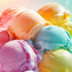 Bold Colors Are at the Forefront of a Creative Image Concept. Colorful Scoop of Ice Cream with Splashes on a Bright Background for Summer Treats