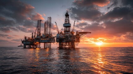 Fototapeta premium Offshore Oil Rig Platform at Sunrise