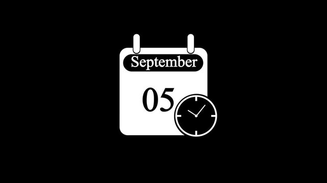 day date 05 september concept template calendar page animation concept.deadline concept. calendar and clock animation whit black background 4k video animation.